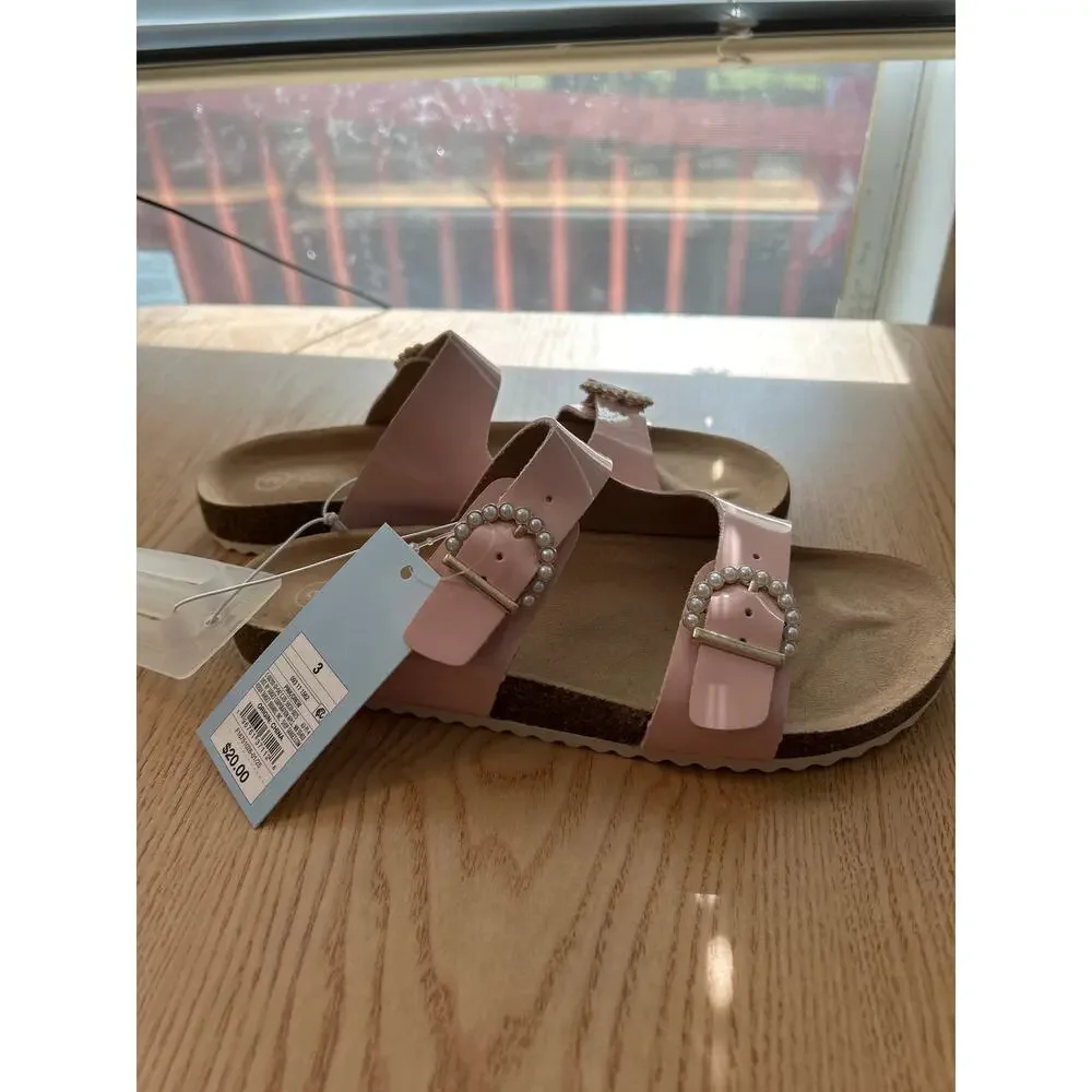 New Girls Cat & Jack Rhinestones slip in sandals light pink size 3